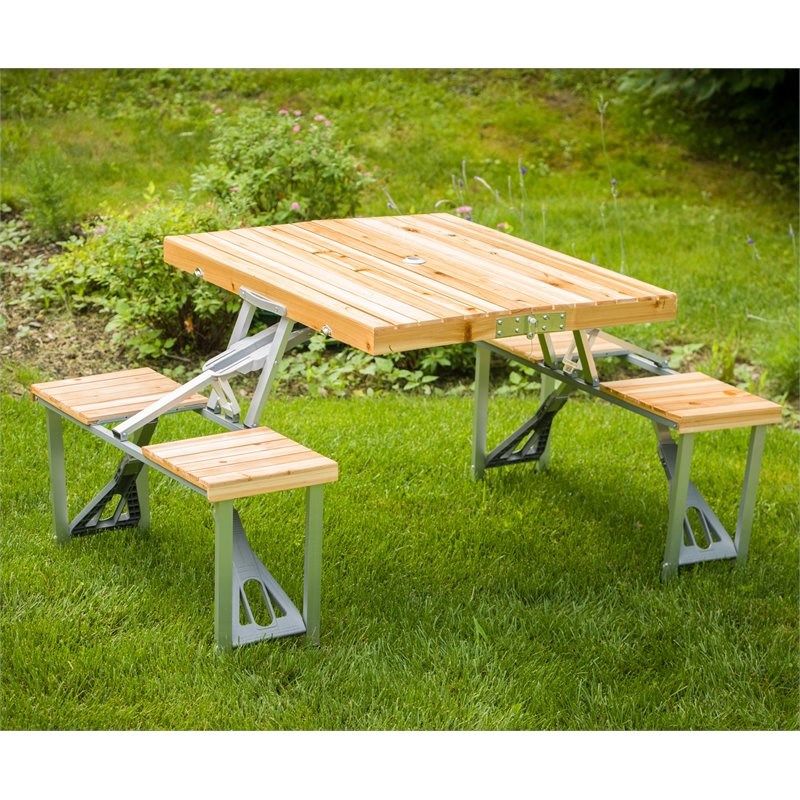 Leisure Season Wood Portable Folding Patio Picnic Table in Medium Brown PFT12