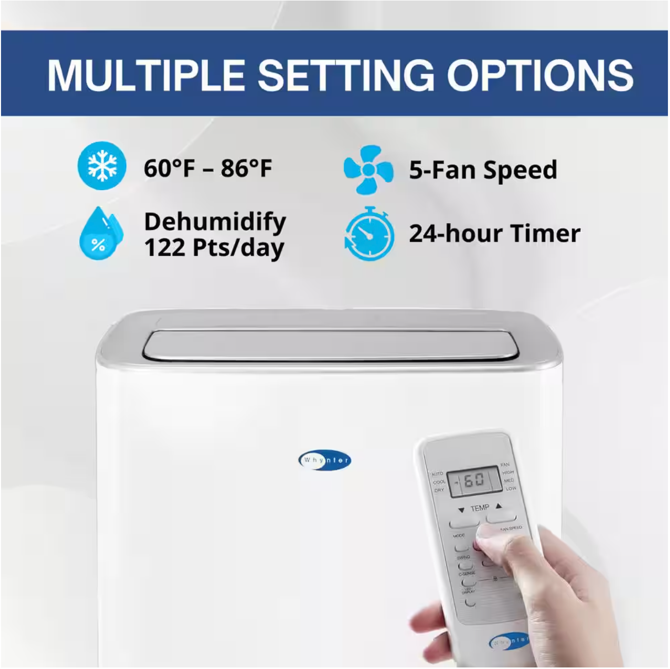 Whynter 10,000 BTU Portable Air Conditioner Cools 500 sq. ft. with Dehumidifier, Heater and Remote ARC-1050XPH