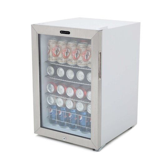 Whynter 90 Can Capacity Beverage Refrigerator With Lock – Stainless Steel  BR-091WS