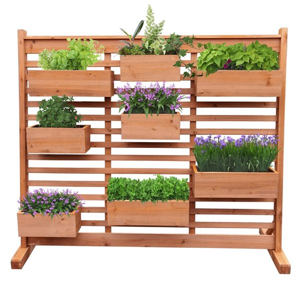 Leisure Season Cypress Wood Vertical Garden Planter Wall with 8 Plant Boxes VGPW7021